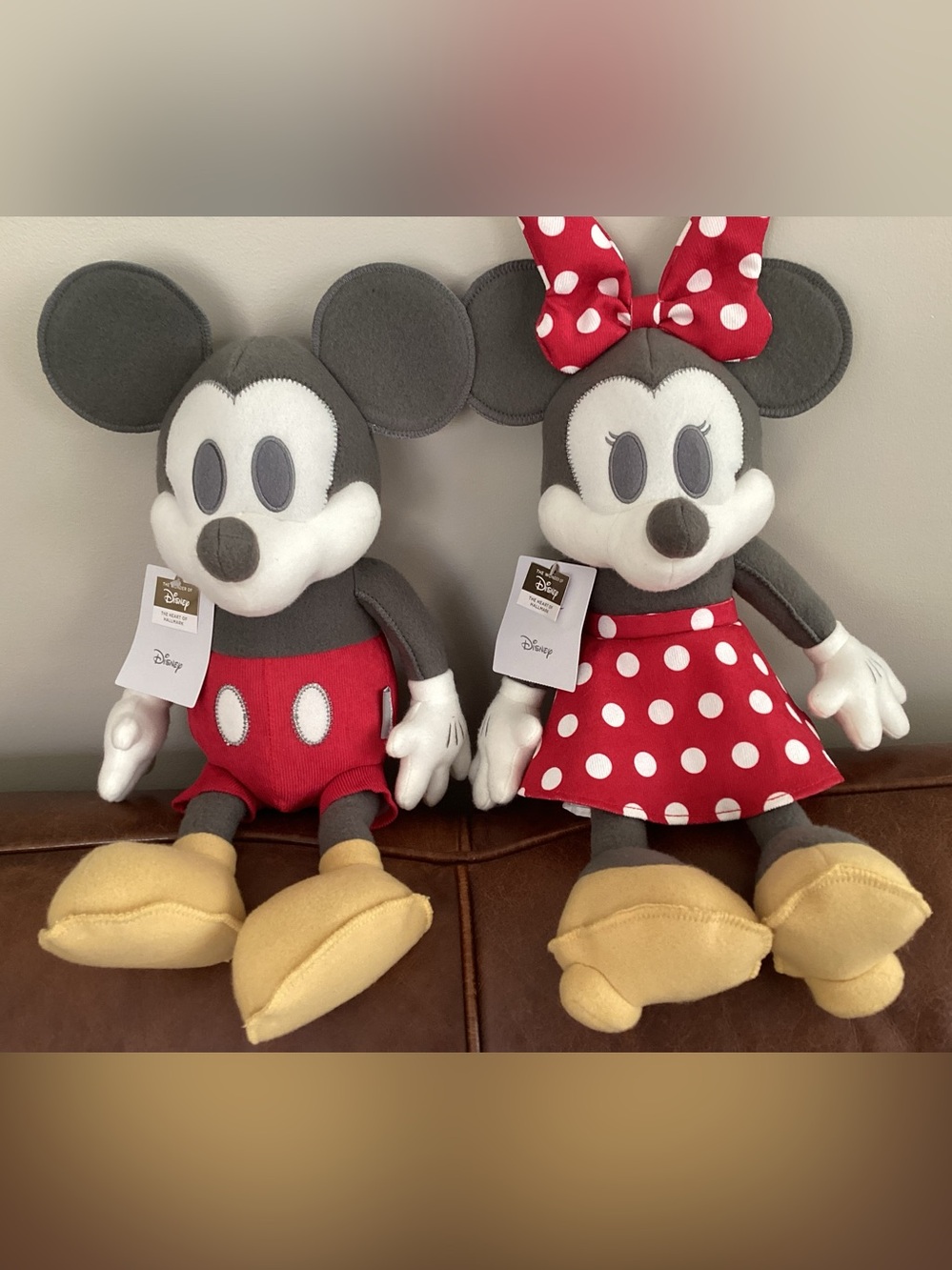Hallmark Disney Red & Grey Mickey and Minnie Polka Dot Plush Duo. 11 inches